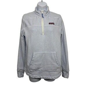 Vineyard Vines Women sz S Blue Striped 1/4 Zip Pullover Terry Cloth Thumb Holes